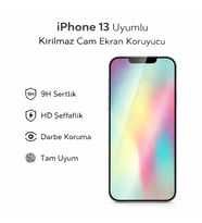 iPhone 13 Uyumlu Kırılmaz Cam Ekran Koruyucu 9H Temperli Cam HD Şeffaf (Beyaz)