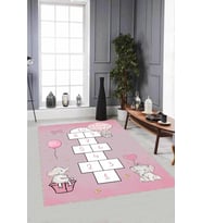 Pembe Kaymaz Tabanlı Seksekli Filli Çocuk Halısı AR1140