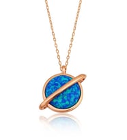Gümüş Rose Opal Taşlı Gezegen Bayan Kolye (Standart)