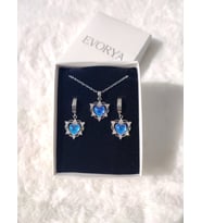 Kadın Çelik Opal Kalp Silver Kolye ve Küpe Seti