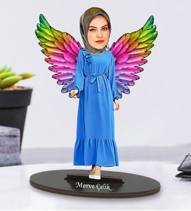 Kişiye Özel Fotoğraflı Tesettür Melek Anne 2 Tasarımlı Karikatür Biblo