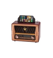 NS-8077 Büyük Boy Telefon Tutma Aparatlı Retro Ahşap Tasarım Bluetooth Hoparlörlü Radyo Fm/am