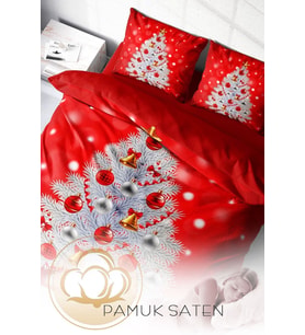 Yılbaşı Çift Kişilik Nevresim ( Lastikli Çarşaflı ) %100 Pamuk Saten Gift Noel
