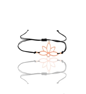 Gümüş lotus rose yaşam çiçeği siyah ipli bileklik SGTL12060ROSE