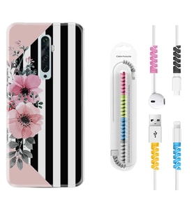 Oppo Reno 2Z 4 Lite 4 Pro 5 6 7 A31 Kılıf Kablo Koruma Spiral Silikon Flowers 4 1390