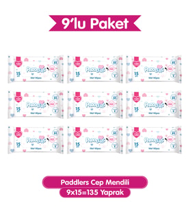 Paddlers Cep Mendili 135 Yaprak (9 Paket x 15’li) – Yumuşak ve Dayanıklı