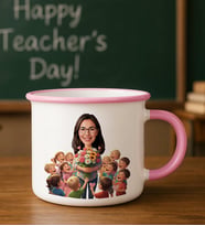 BK Gift Kişiye Özel Öğretmen Karikatürlü Pembe Emaye Kupa Bardak -3, Öğretmene Hediye, Öğretmenler Günü Hediyesi