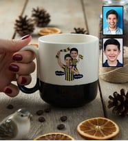 Kişiye Özel Karikatürlü Sarı Lacivert Taraftar Baba Oğul Kupa Bardak Pro Babalar Günü Hediyesi