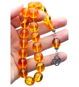 Erkek Sarı Alpaka Püsküllü 14x15mm Maskot Boy Kırçıllı Toz Kehribar Tesbih (Çok Renkli)