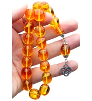 Erkek Sarı Alpaka Püsküllü 14x15mm Maskot Boy Kırçıllı Toz Kehribar Tesbih (Çok Renkli)