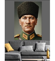 Atatürk Kalpaklı Askeri Portre Dekoratif Kanvas - Mdf Ahşap Tablo