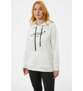 Kanguru Cepli Kapüşonlu Sweatshirt - Ekru