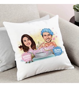 Kişiye Özel Küvetteki Çiftler Karikatürlü Yastık
