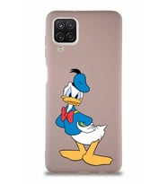 Samsung Galaxy A12 Soft Premier Kapak Donald Duck-D Tasarımlı Silikon Kılıf - Pudra (Şeffaf)