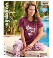 Aydoğan GülKurusu Çiçek Baskılı Viskos Yazlık Pijama Takımı-240055 (Gül Kurusu)