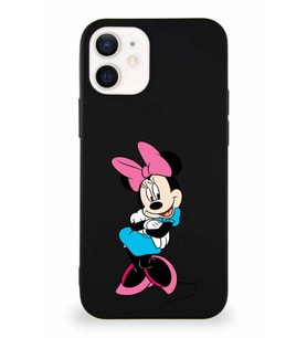 Apple iPhone 12 Soft Premier Kapak Minnie Mouse-D Tasarımlı Silikon Kılıf - Siyah (Şeffaf)