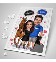 Erkeğe Hediye 240 Parça Atı ve Köpeği Olan Çiftler Karikatürlü Puzzle