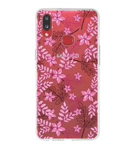 Samsung Galaxy A10s Uyumlu Kapak Floral Pembe Tasarımlı Şeffaf Silikon Kılıf