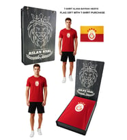 Galatasaray Orijinal Lisanslı Armalı T-Shirt Bayrak ve Lazer Kutu Hediyeli (Kırmızı)
