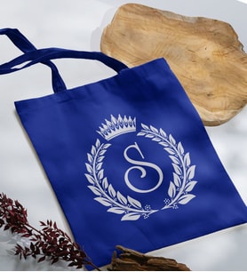 BK Gift Kişiye Özel Harfli Saks Mavi Kumaş Bez Çanta-7, Baskılı Omuz Çantası, Alışveriş Çantası