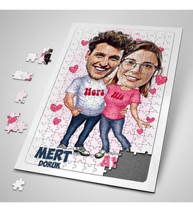 Yıldönümü Hediyesi Kişiye Özel Mutlu Aşıklar Karikatürlü Puzzle