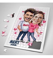 Yıldönümü Hediyesi Kişiye Özel Mutlu Aşıklar Karikatürlü Puzzle