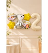 2 Yaş Gümüş Tavşan Folyo Balonlu 5li Set ve Rakam Balon Safari Tema Balon Seti Set41