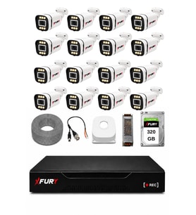 FURY 16 Kameralı 5MP Lens 1080P 6 Warm LED Renkli Gece Görüşlü Güvenlik Kamera Sistemi 320GB 1606