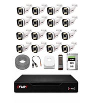 FURY 16 Kameralı 5MP Lens 1080P 6 Warm LED Renkli Gece Görüşlü Güvenlik Kamera Sistemi 320GB 1606