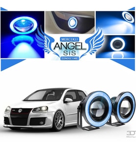 Volkswagen Golf 5 Uyumlu, Universal Mercekli Led Angel Sis Farı, 76mm Buz Mavi Renk