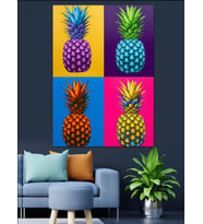 Dört Ananas Pop Art Dekoratif Kanvas - Mdf Ahşap Tablo