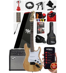 Midex RPH-320WD-50AMP Ahşap Renk Strat Kasa SSS 50W Amfili Elektro Gitar Seti