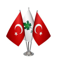 Masa Üstü Gelecek Partisi Bayrağı Türk Bayrağı Üçlü Krom Direk Masa Bayrak Seti
