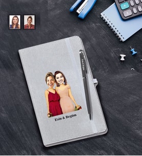 Kişiye Özel Bride To Be Bekarlığa Veda Karikatürlü Gri Defter Kalem Seti Mod4