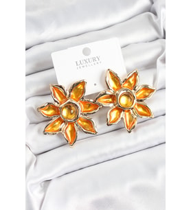 Pirinç Mineli Alevli Çiçek Model Gold Renk Kadın Küpe (Altın)