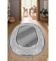 Dijital Baskılı Kaymaz Taban Yıkanabilir Oval Salon Halısı Mutfak Halısı Yolluk NDO-SD-1024 (Gümüş)