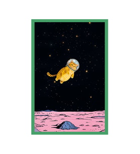 Sevimli Kedi Çizimli Kartpostallar ve Hediye Not Kartları  Astronot Kedi Uzay Macerası 10 x 15 cm (Pembe - Fuşya - Krem)