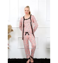 Kadın 3'lü Somon Sabahlık Pijama Takım