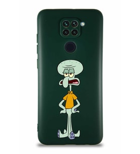 Xiaomi Redmi Note 9 Soft Premier Kapak Squidward Dokunaç Tasarımlı Silikon Kılıf - Yeşil (Şeffaf)