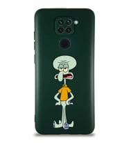 Xiaomi Redmi Note 9 Soft Premier Kapak Squidward Dokunaç Tasarımlı Silikon Kılıf - Yeşil (Şeffaf)