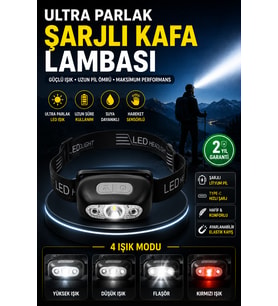 Gece Balıkçılığı İçin Süper Parlak Şarjlı LED Kafa Lambası 4 Modlu USB Type C Destekli