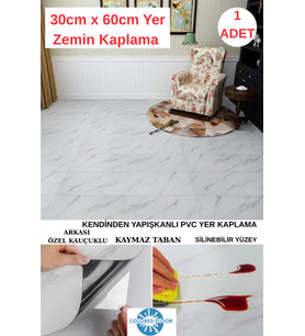 30cm x 60cm 1 Adet Yapışkanlı Floor Pvc Panel Yer Zemin Kaplama Paneli Arkası Kauçuklu Banyo Mutfak
