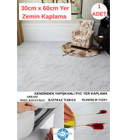 30cm x 60cm 1 Adet Yapışkanlı Floor Pvc Panel Yer Zemin Kaplama Paneli Arkası Kauçuklu Banyo Mutfak (Beyaz)