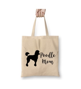 Poodle Mom Köpek Dogs Mom Beyaz Bez Çanta Uzun Saplı Alışveriş Çantası Plaj Çantası