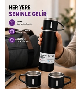 Çelik Termos Bardak Seti 500 Ml Kapasite, Kaymaz Taban, Hediye Kutulu