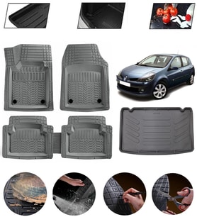 Renault Clio 3 2005-2012 Kancalı Uyumlu Paspas Araca Özel Bagaj Havuzu MBS Gri