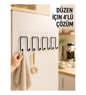 Mey İthalat® 4 Adet Yapışkanlı Askı Çok Amaçlı Mutfak Banyo Düzenleyici Askılık