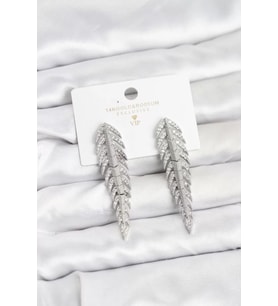 Pirinç Gümüş Renk Balık Sırtı Model Zirkon Taşlı Kadın Küpe - TJ-BKP11517