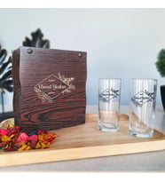 Ahşap Kutuda İsim Baskılı Rakı Bardağı Seti