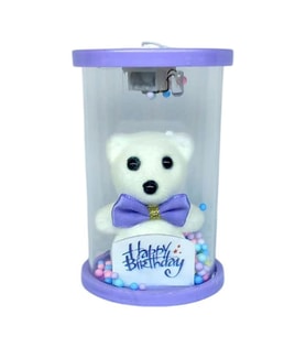 Cam Fanus Happy Birthday Işıklı Ayıcık Mor